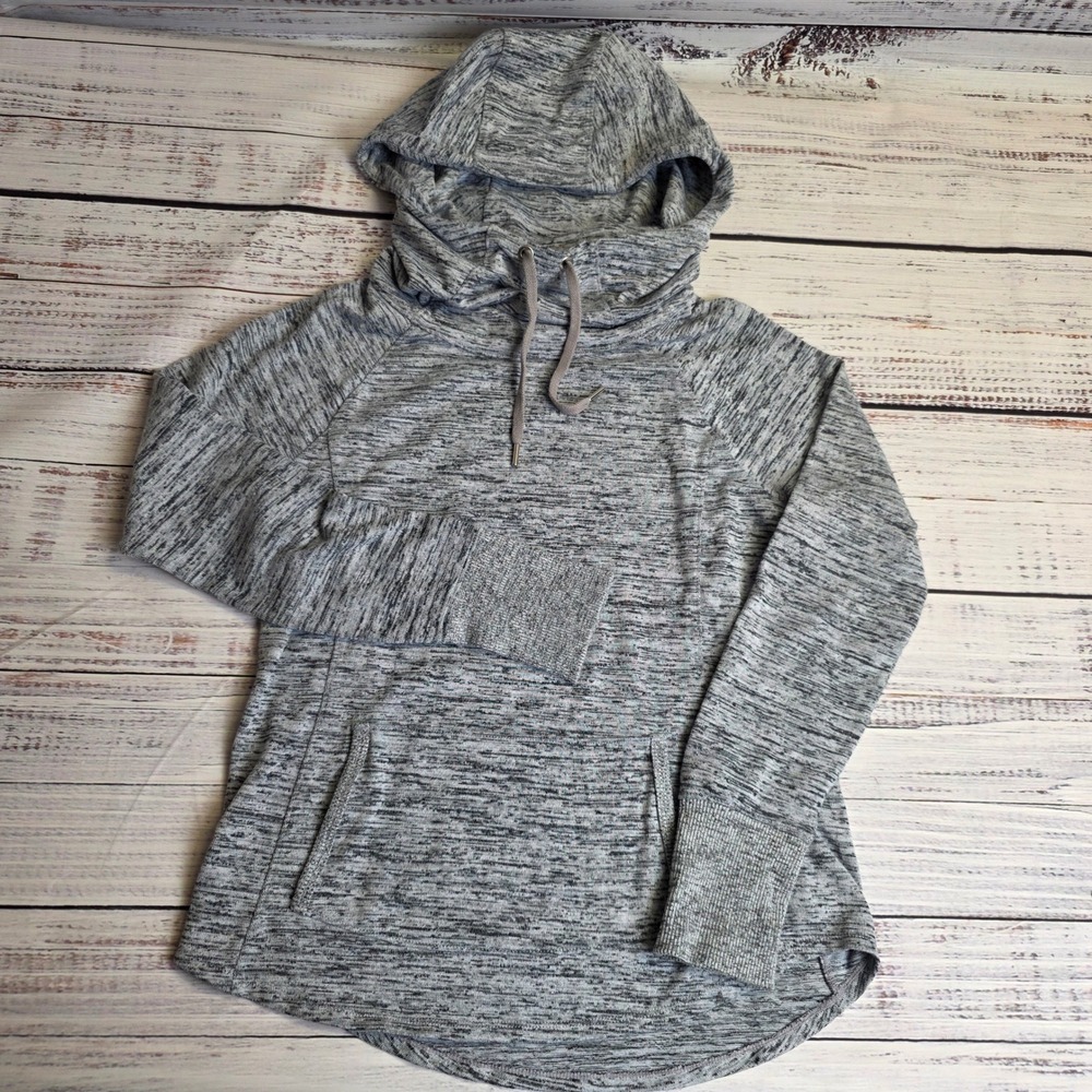 Athleta Techie Sweat Hoodie Womens Gray Space Dye Cowl Neck‎ Pullover Small